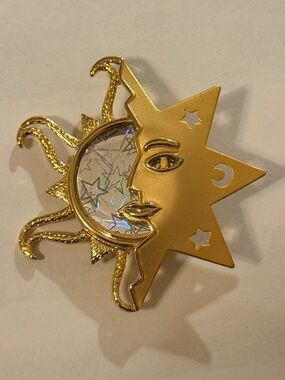 Celestial Sun & Moon Holographic and Gold-Tone Brooch